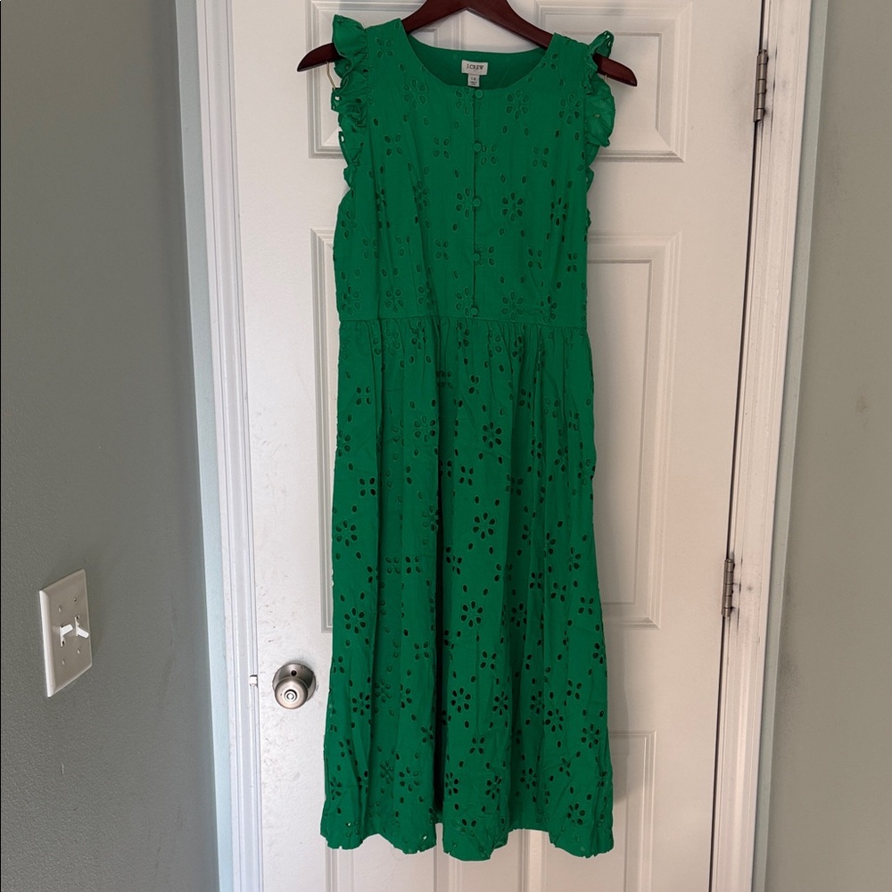 J. Crew Kelly Green Cotton Eyelet Midi Dress